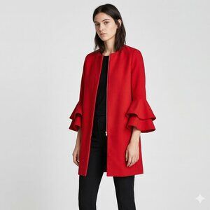 *Zara Red Coat with Ruffle Sleeve